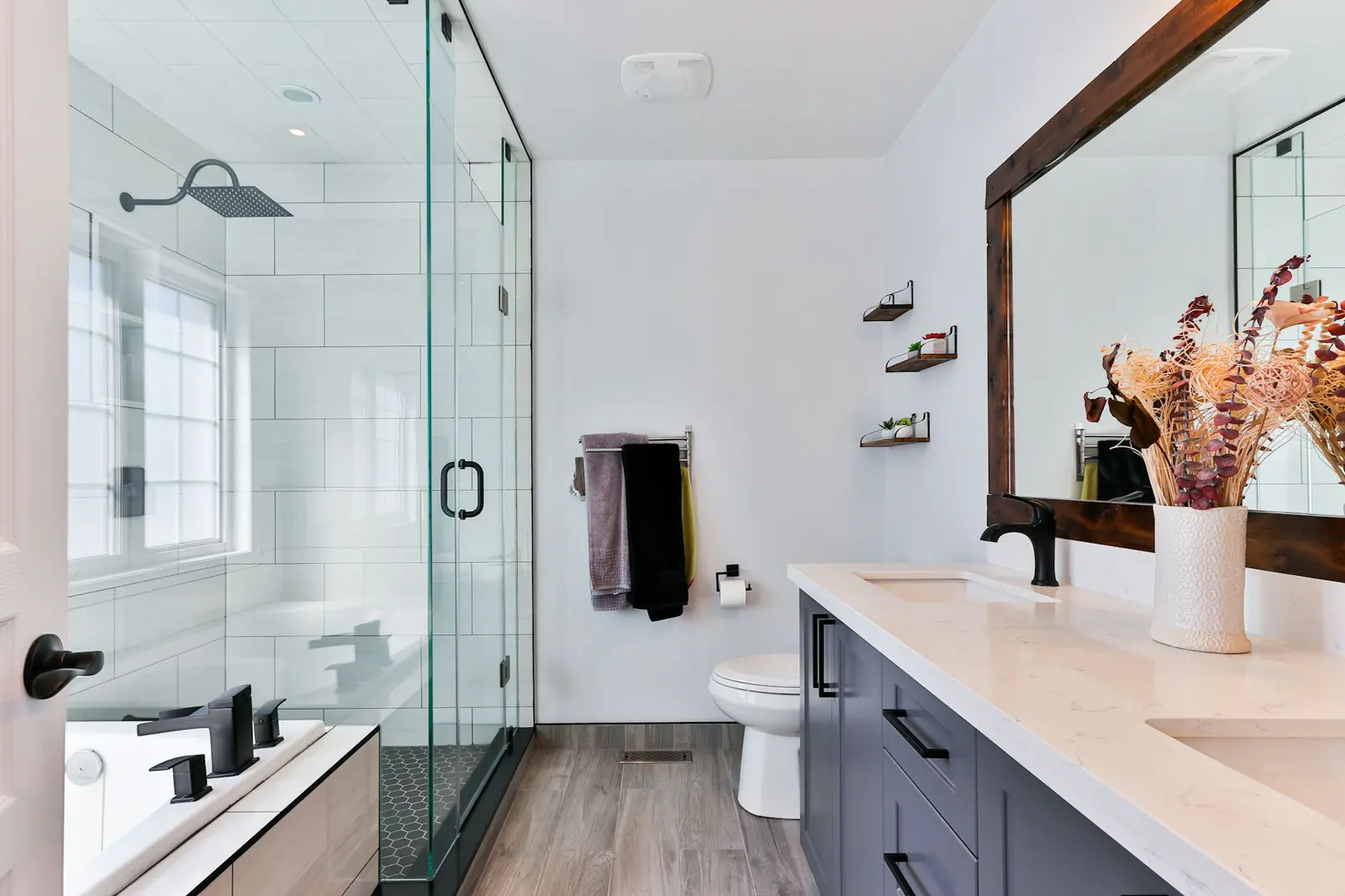 Stock photo of a spa-like bathroom, illustrating dependence on a working water heater